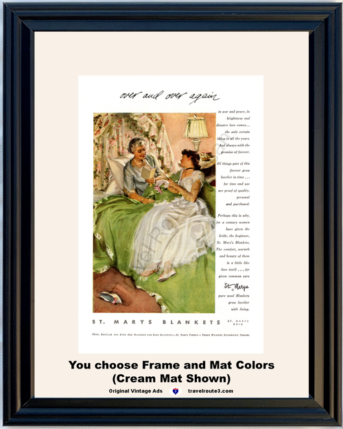 1952 St Marys Blankets Vintage Ad Ohio Bride Wedding Dress Day Love Women Over and Over Again 52 *You Choose Frame-Mat Colors-Free USA S&H*