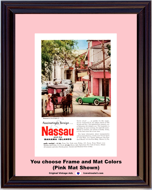 1959 Nassau Bahama Islands MG Vintage Ad Bahamas Vacation Travel Horse Drawn Carriage 59 *You Choose Frame-Mat Colors-Free USA S&H*