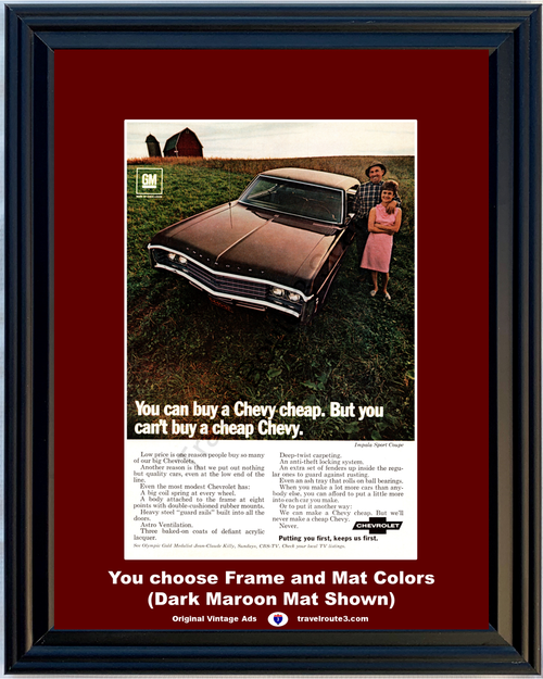 1969 Chevy Impala Sport Couple Vintage Ad Chevrolet Farmer Farm Cheap Jean Claude Killy CBS TV 69 *You Choose Frame-Mat Colors-Free USA S&H*