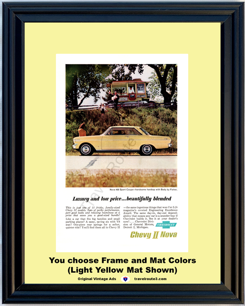 1962 Chevy II Nova 400 Vintage Ad Sport Coupe Chevrolet Hardtop Yellow Nut Stand 62 *You Choose Frame-Mat Colors-Free USA S&H*