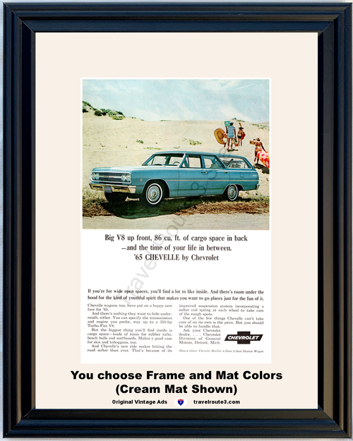 1965 Chevy Chevelle Malibu Station Wagon Vintage Ad Chevrolet Sand Dunes Beach 65 *You Choose Frame-Mat Colors-Free USA S&H*