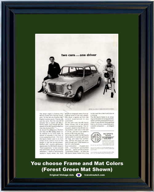 1963 MG Sports Sedan Vintage Ad Graham Hill World's Grand Prix Racing Champion 63 *You Choose Frame-Mat Colors-Free USA S&H*