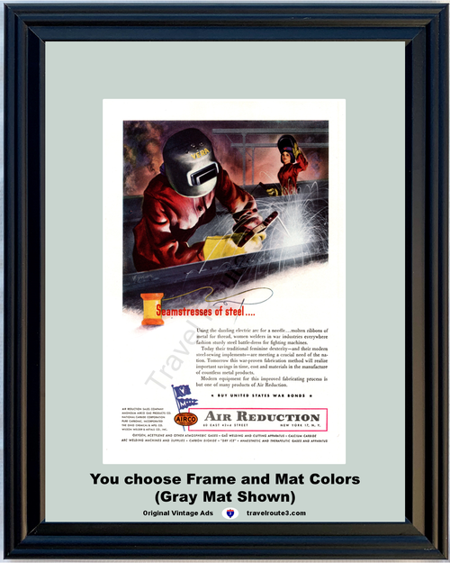 1945 WWII WW2 Women Welders Vintage Ad Seamstresses of Steel Airco Air Reduction Welding World War II 2 45 *You Choose Frame-Mat Colors-Free USA S&H*