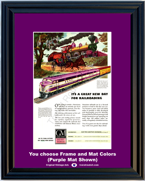 1945 WWII WW2 Atlantic Coast Line Vintage Ad Railroad Railway Engine Locomotive GM Diesel Power World War II 2 45 *You Choose Frame-Mat Colors-Free USA S&H*