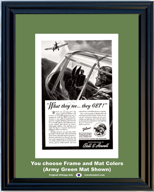 1942 WWII WW2 Fighter Plane Filmo Vintage Print Ad Airplane Bell & Howard What You See You Get World War II 2 42 *You Choose Frame-Mat Colors-Free USA S&H*