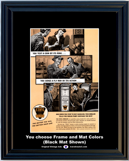 1941 Ethyl Gasoline Gas Vintage Print Ad Fuel Pump Emblem Lead Leaded Test Judge 41 *You Choose Frame-Mat Colors-Free USA S&H*