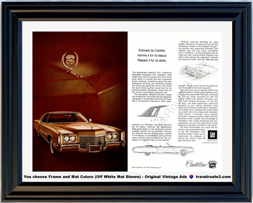 1971 Cadillac Eldorado Couple Vintage Ad Fleetwood Front Wheel Drive Convertible 71 Caddy *You Choose Frame-Mat Colors-Free USA S&H*