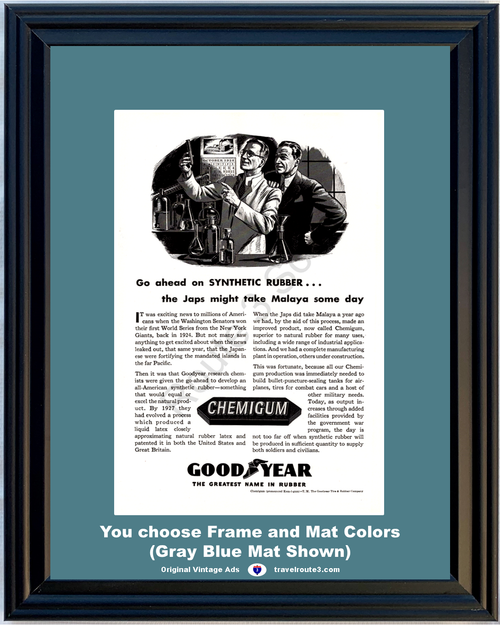 1943 Goodyear Good Year Tire Vintage Print Ad Chemigum Synthetic Rubber Washington Senators 43 *You Choose Frame-Mat Colors-Free USA S&H*