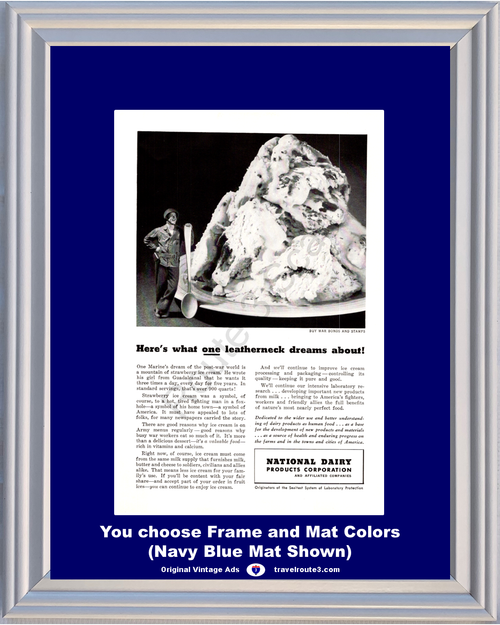 1943 WW2 Marine Ice Cream Vintage Print Ad Leatherneck Army WWII World War 2 II National Dairy Sealtest Breyers Kraft 43 *You Choose Frame-Mat Colors-Free USA S&H*