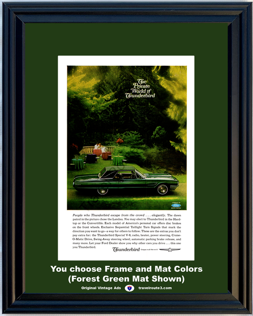 1965 Ford Thunderbird Landau Vintage Print Ad TBird T-Bird Private Escape 65 *You Choose Frame-Mat Colors-Free USA S&H*