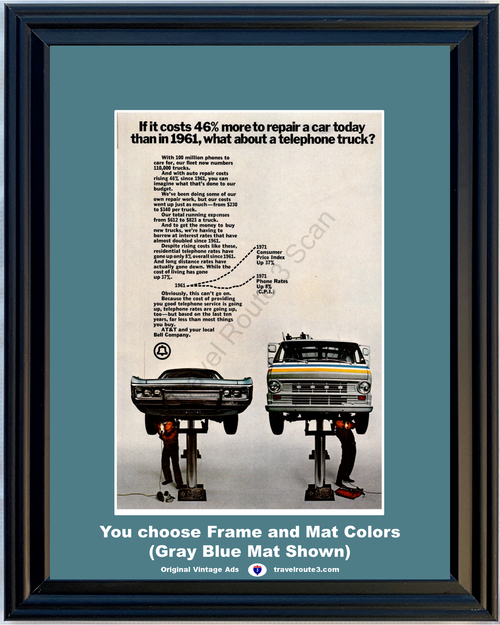 1971 Plymouth Fury Ford Van Vintage Print Ad AT&T ATT Telephone Phone Long Distance Rates 72 Ad *You Choose Frame-Mat Colors-Free USA S&H*