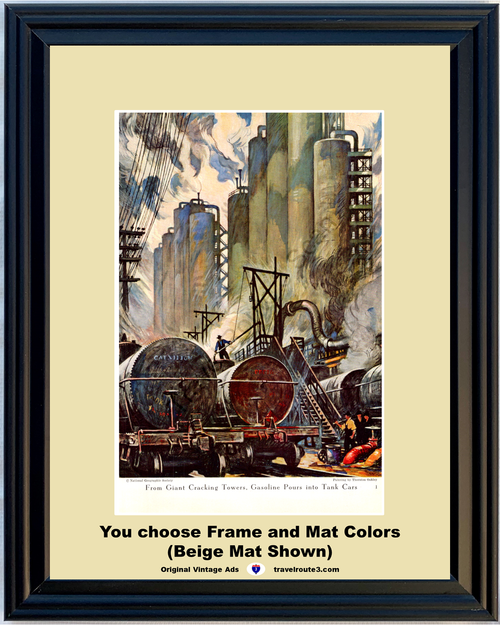 1943 WW2 Tank Cars Cracking Towers Vintage Print World War II 2 WWII Train Gasoline Gas Thornton Oakley 1of16 43 *You Choose Frame-Mat Colors-Free USA S&H*
