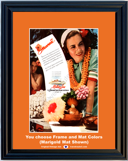 1942 Hawaii Matson Cruise Line Vintage Ad WW2 WWII World War 2 II New Zealand Australia 42 *You Choose Frame-Mat Colors-Free USA S&H*