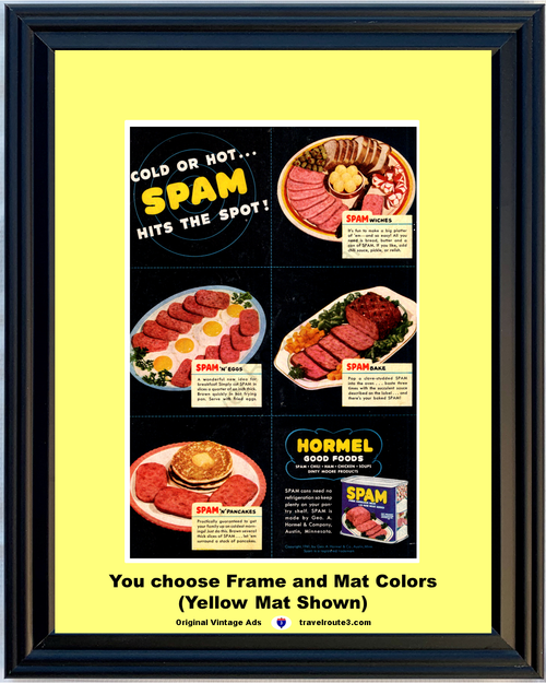 1942 Spam Canned Food Vintage Ad Sandwich Eggs Bake Pancakes Hormel 42 *You Choose Frame-Mat Colors-Free USA S&H*