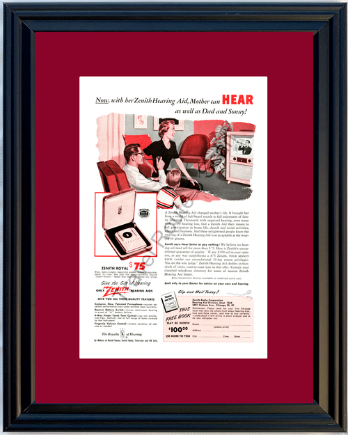 1951 Zenith Royal Hearing Aid Vintage Ad Television TV Radio 51 *You Choose Frame-Mat Colors-Free USA S&H*