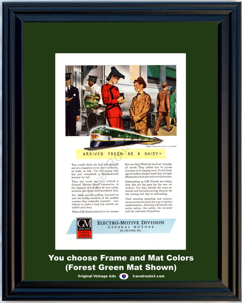 1946 GM Diesel Locomotive Vintage Ad Fresh as a Daisy General Motors Train Engine Electro-Motive Power 46 *You Choose Frame-Mat Colors-Free USA S&H*