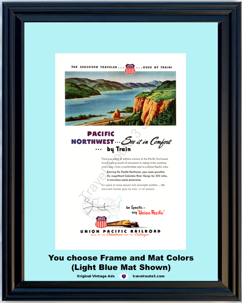 1946 Union Pacific Railroad Vintage Ad Pacific Northwest Train Vacation Travel Traveler Streamliners 46 *You Choose Frame-Mat Colors-Free USA S&H*
