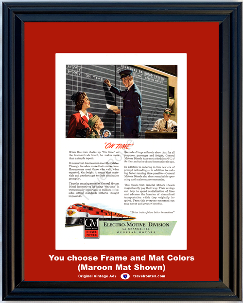 1947 GM Diesel Locomotive Train Vintage Ad General Motors On Time Railroad Engine 47 *You Choose Frame-Mat Colors-Free USA S&H*