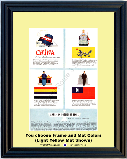 1947 China Vacation Travel Vintage Ad American President Lines Cruise Cruising Dragon Ship 47 *You Choose Frame-Mat Colors-Free USA S&H*