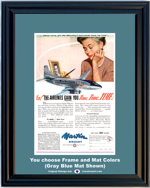 1947 Martin Aircraft 2-0-2 Vintage Ad Airliner Airplane Air Plane  Time 47 *You Choose Frame-Mat Colors-Free USA S&H*