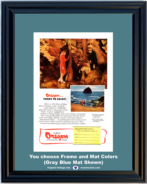 1947 Oregon Caves Vacation Vintage Ad Travel Coast Marble Halls OR  47 *You Choose Frame-Mat Colors-Free USA S&H*