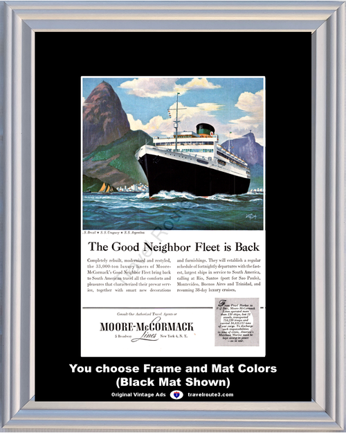 1948 Rio de Janeiro Cruise Vintage Ad Travel Vacation Ship Moore-McCormack Lines Cruising 48 *You Choose Frame-Mat Colors-Free USA S&H*