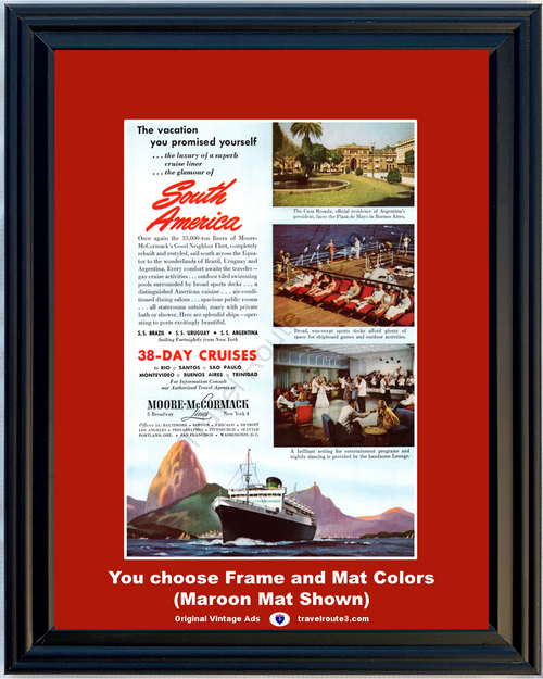 1948 South America Cruise Vacation Vintage Ad Travel Ship Rio de Janeiro Moore-McCormack 48 *You Choose Frame-Mat Colors-Free USA S&H*