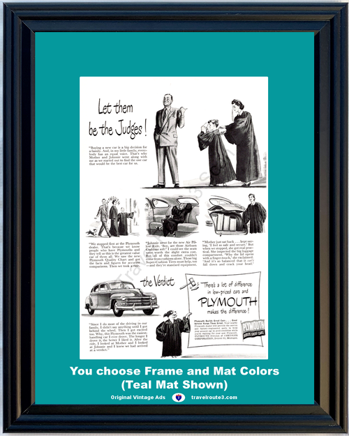 1948 Plymouth Four 4 Door Vintage Judge Verdict Suicide Builds Great Cars Ad 48 *You Choose Frame-Mat Colors-Free USA S&H*