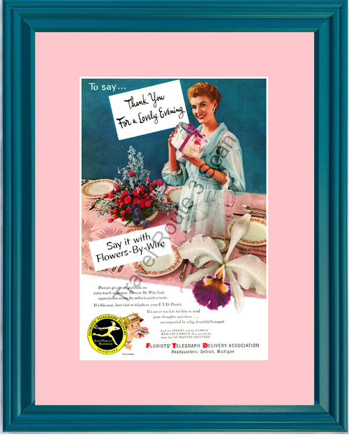 1953 FTD Florists Telegraph Delivery Flower Delivery Vintage Ad Speedy Thank You 53 *You Choose Frame-Mat Colors-Free USA S&H*