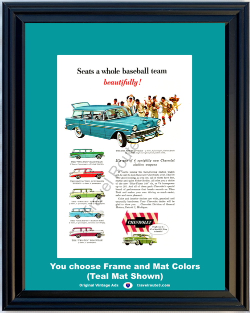1956 Chevrolet Station Wagon Vintage Ad 56 Chevy Bel Air Beauville Nomad 210 Townsman 150 Handyman Tri-Five *You Choose Frame-Mat Colors-Free USA S&H*