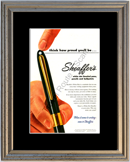 1956 Sheaffer's Snorkel Pens Vintage Ad Pencils Ballpoints White Dot Writing Ink 56 *You Choose Frame-Mat Colors-Free USA S&H*