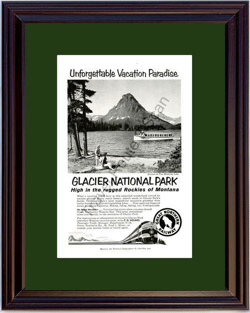 1958 Great Northern Railway Vintage Ad Glacier National Park Montana Vacation Travel 58 *You Choose Frame-Mat Colors-Free USA S&H*