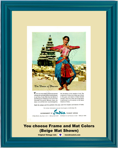 1960 India The Dance of Bharata Vintage Ad Travel Vacation Temple Devadasis History 60 *You Choose Frame-Mat Colors-Free USA S&H*