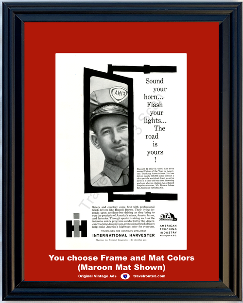 1960 IH International Harvester Vintage Ad American Trucking Association ATA I-H Fina 60 *You Choose Frame-Mat Colors-Free USA S&H*