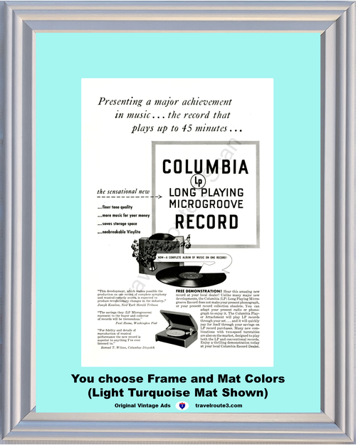 1948 Columbia Record LP Vintage Ad Long Playing Microgroove Vinylite Phonograph Player 48 *You Choose Frame-Mat Colors-Free USA S&H*