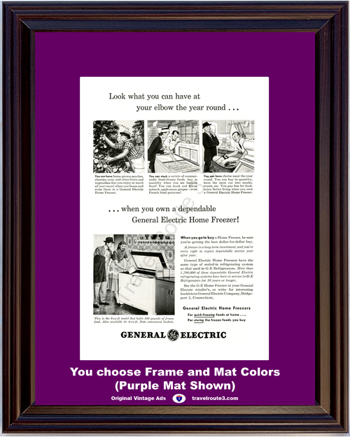 1948 General Electric GE Vintage Ad Electric Home Freezer Appliance 48 *You Choose Frame-Mat Colors-Free USA S&H*