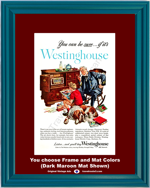 1948 Westinghouse Radio Vintage Ad Automix Record Player Short Wave Mahogany Cabinet 48 *You Choose Frame-Mat Colors-Free USA S&H*