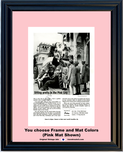 1962 Jaipur India Pink City Vintage Ad Fort Amber Rajput Princes Vacation Travel 62 *You Choose Frame-Mat Colors-Free USA S&H*