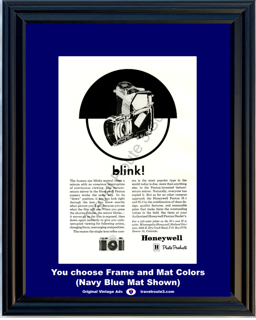 1962 Honeywell Pentax Camera Vintage Ad H-1 H-3 Instant Return Mirror Photo 62 *You Choose Frame-Mat Colors-Free USA S&H*