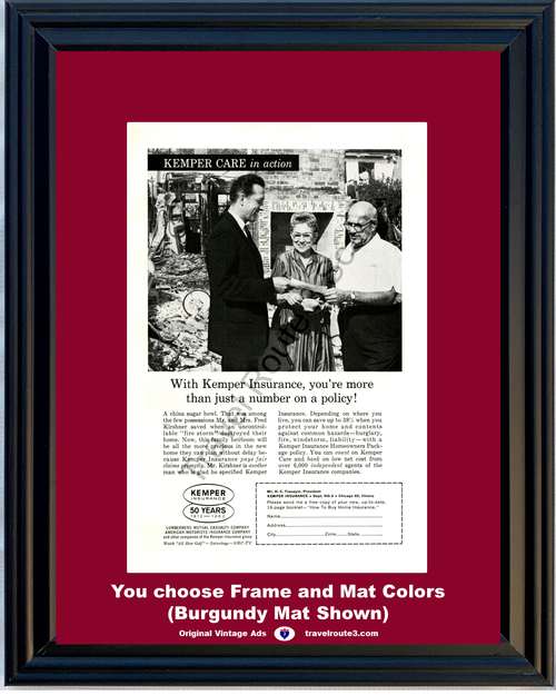 1962 Kemper Insurance Home House Fire Vintage Ad Policy Burglary Wind 62 *You Choose Frame-Mat Colors-Free USA S&H*