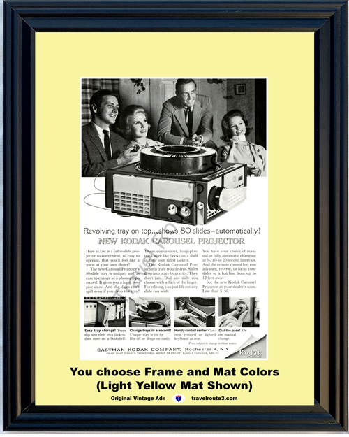 1962 Eastman Kodak Carousel Vintage Ad Revolving 80 Slide Tray Projector 62 *You Choose Frame-Mat Colors-Free USA S&H*