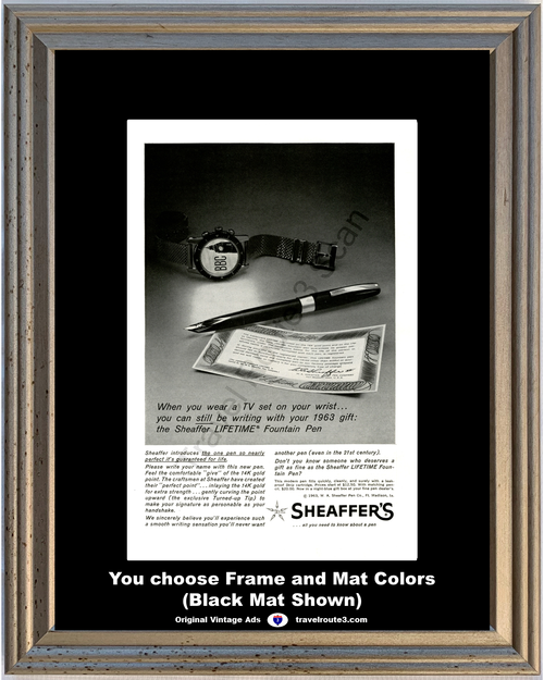 1963 Sheaffers Fountain Pen Vintage Ad Watch Television TV Writing 63 *You Choose Frame-Mat Colors-Free USA S&H*