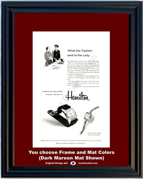 1955 Hamilton Watch Chronometer Vintage Ad Clark Iris United States Navy 55 *You Choose Frame-Mat Colors-Free USA S&H*