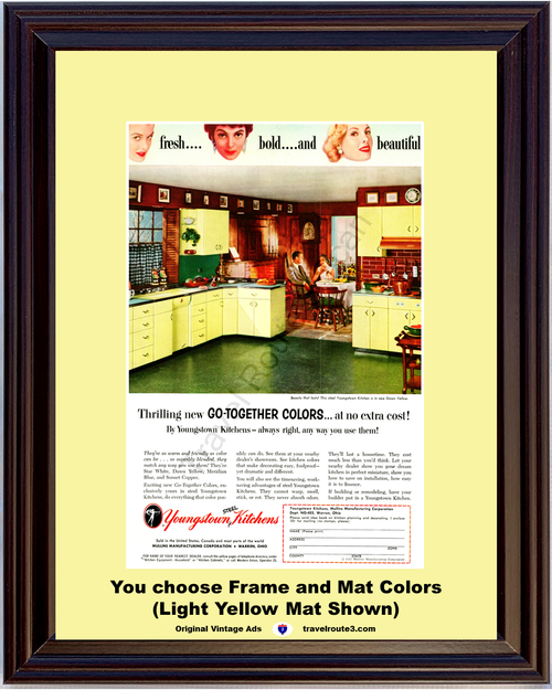 1955 Youngstown Steel Kitchens Vintage Ad Fresh Bold Beautiful Yellow Home Improvement 55 *You Choose Frame-Mat Colors-Free USA S&H*