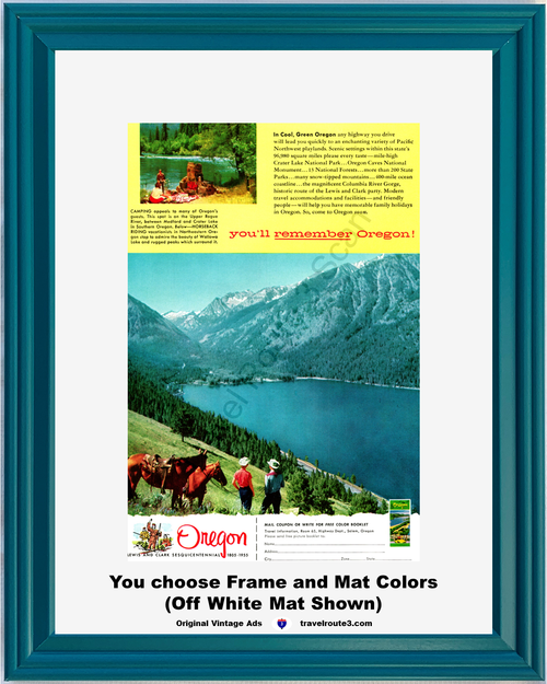 1955 Oregon Camping Horseback Riding Vintage Ad Mountain Lake Vacation Travel 55 *You Choose Frame-Mat Colors-Free USA S&H*