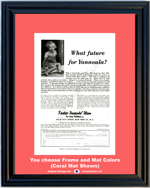 1955 Foster Parent's Plan Children Vintage Ad Greece France Italy Holland England Western Germany Korea 55 *You Choose Frame-Mat Colors-Free USA S&H*