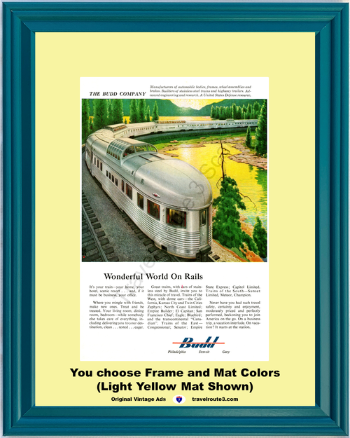 1955 55 Budd Manufacturing Dome Train Cars Railroad Railway Vacation Travel Vintage Ad