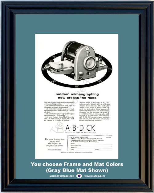 1955 55 A.B. Dick Mimeograph Model 437 Copying Duplicating Machine Office Vintage Ad