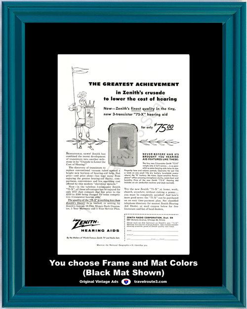 1955 55 Zenith Hearing Aids 3 Transistor 75-X Vintage Ad