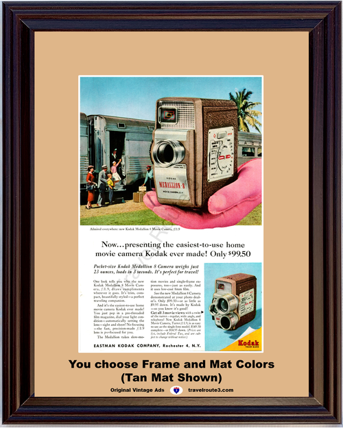 1957 Eastman Kodak Medallion Vintage Ad 8 Movie Camera 8mm Train 57 *You Choose Frame-Mat Colors-Free USA S&H*